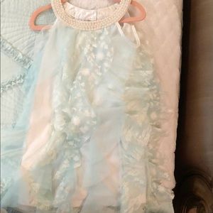 Girls teal and white dress